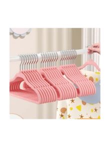 30入組三種顏色（灰色/白色/粉色）兒童衣架,每種顏色10入。絨面涂層,雙層防滑設計,易於整理和防止衣服滑落。 - 彩色 - 查看 3