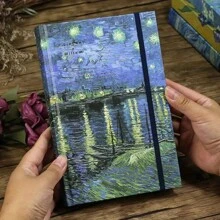 復古厚精裝世界名畫空白日記本,文藝復興古典素描本封面復古繪畫筆記本,復古筆記本,空白日記本 - 青碧色 - 查看 5