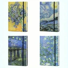 復古厚精裝世界名畫空白日記本,文藝復興古典素描本封面復古繪畫筆記本,復古筆記本,空白日記本 - 青碧色 - 查看 4