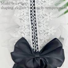 1入甜美蕾絲蝴蝶結女士發帶，適用於日常穿搭、Cosplay和戶外活動 - 黑色 - 查看 5