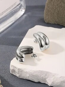 1對歐美風格不褪色不銹鋼雙層耳環,女性高端奢華時尚耳釘 - 雙層耳釘 - 查看 4