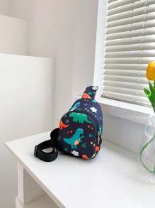 卡通恐龍胸包,兒童男孩斜跨包 - 黑色 - 查看 1