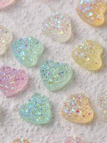 50pcs Y2K Heart Shaped 3D Multi-Color Mixed Mini Charm Nail Art Accessories DIY Simple Flat Frosted Gypsophila Heart Cute Women's Casual Art Nail Accessories Shiny Nail Charms Nail Gems Nail Supplies