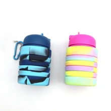 1入組戶外矽膠摺疊水壺運動迷彩水瓶創意伸縮方便飲料杯，夏季 - 粉色 - 查看 5