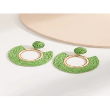 歐美新款時尚手工編織草耳環,誇張優雅的圓形耳飾 - 寶藍色 - 查看 8