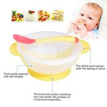 1pc Yellow Color Safe Pp Material Baby Suction Bowl Set Including A Heat-Sensitive Spoon, Anti-Slip & Drop Baby Training Bowl - Yellow - View 2
