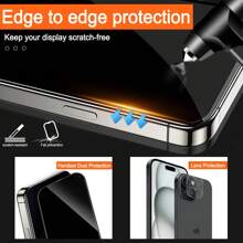 隱私鋼化玻璃螢幕保護貼，適用於 iPhone 15/15 Pro/15 Plus/15 Pro Max，附有鏡頭保護貼，抗眩光、易安裝 - 防窺強化玻璃手機膜 - 查看 3