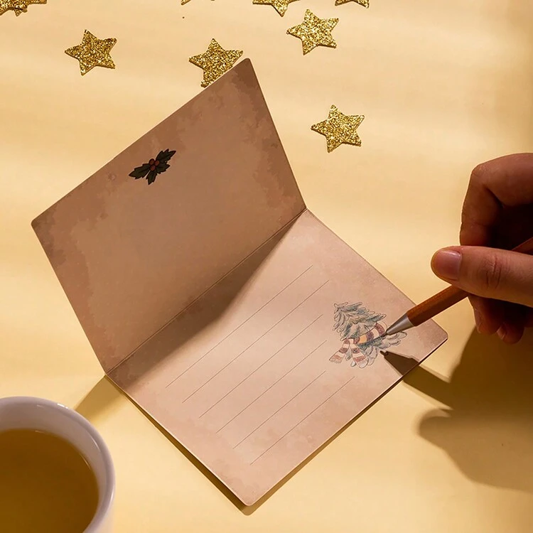 2 Sets Tarjetas De Felicitación De Navidad Retro Con Estampado En Caliente Con Ilustraciones De Dibujos Animados Creativos Coreanos Y Sobres - Estilo d - Añade 3