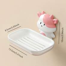 卡通肥皂盒壁掛式瀝水架,可愛創意宿舍、家居和浴室儲物架,無需鑽孔 - 米色 - 查看 2