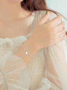 Stylever 1入時尚銀色圓盤鎖鏈手鍊，適用於女士精品珠寶贈禮假日