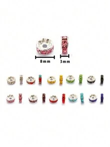 50/100/200pcs/Set Copper Beads With Rhinestone Insets For Jewelry Making, Bracelet, Necklace, Pendant