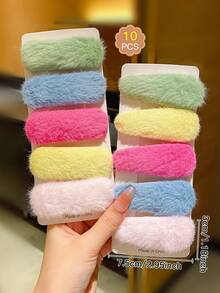 10入組多彩毛絨可愛的兒童bb髮夾 - 彩色 - 查看 2