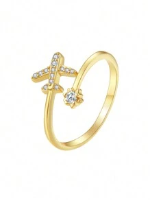 ESBERRY 方晶鋯石飛機裝飾純銀開口戒指