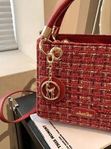 女士手提包精美酒红色圣诞礼品包大容量单肩包，包包女士优雅 - 玫瑰紅 - 查看 6