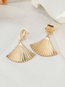 1對女用橢圓形凹凸設計獨特奢華耳環 - 金色 - 查看 2