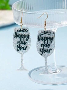 1對女性閃爍香檳杯形吊墜耳環,適合新年/聖誕派對、節日、禮物 - 彩色 - 查看 1