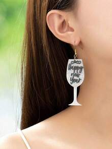 1對女性閃爍香檳杯形吊墜耳環,適合新年/聖誕派對、節日、禮物 - 彩色 - 查看 2