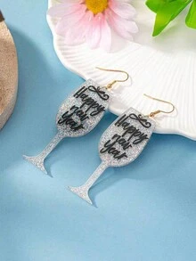 1對女性閃爍香檳杯形吊墜耳環,適合新年/聖誕派對、節日、禮物 - 彩色 - 查看 3