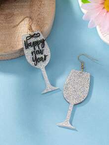1對女性閃爍香檳杯形吊墜耳環,適合新年/聖誕派對、節日、禮物 - 彩色 - 查看 4