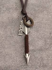 1 pieza Collar con colgante de punta de flecha de aleación y con cuerda trenzada para hombres, regalo del Día de San Valentín - Estilo de flecha - Ver 2