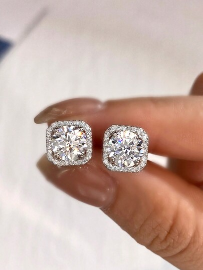 Newsoul 1 Pair 1ct Certified D-Color Moissanite Diamond Unusual Engagenment Stud Earrings For Women Engagement Wedding Earrings Elegant 925 Sterling Silver Wedding Bridal Jewelry