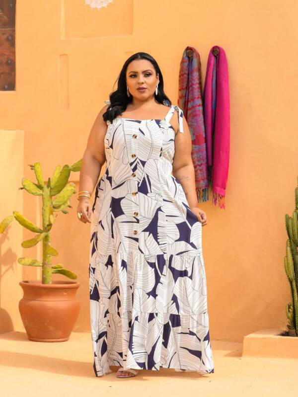 Vestido Plus Size Estampado com Botões em Tecido Viscolinho do 46 ao 52
