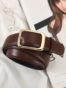 Square Buckle Belt Summer, School Fall, Autumn, Halloween - Coffee Brown - View 3