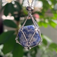 1入天然紫晶簇置於網狀籠子吊墜項鍊 - 白水晶 - 查看 3
