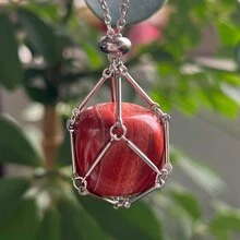 1入天然紫晶簇置於網狀籠子吊墜項鍊 - 白水晶 - 查看 4