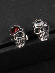 Aretes Hombre Diamante Craneo Acero Quirúrgico Piercing - Plateado - Ver 2