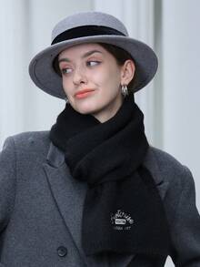 LEAJOURNO. 1set Women'S Fashionable Solid Color Korean-Style Scarf & Grid Pattern Shawl & Knitted Hat Set For Autumn/Winter Warmth - Black - View 4