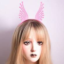 1 件女孩仿珍珠和彩虹色和粉色图案设计发带，甜美时尚可爱的公主系列，最便宜的日常装扮发饰 - 彩色 - 查看 2