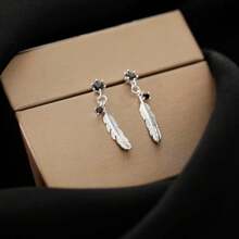 2入組流行款式925銀羽毛吊墜鋯石羽毛流蘇耳環適合女性日常佩戴 - 羽毛耳環 - 查看 9