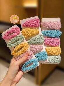 15入組兒童可愛彩色毛絨羊毛夾 - 彩色 - 查看 5