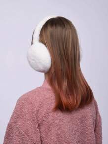 Kids Solid Fluffy Winter Earmuffs - White - View 7