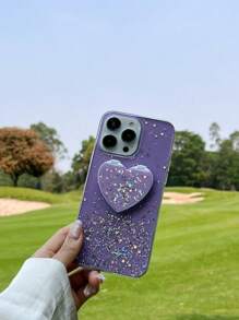 1个星光闪粉液态硅胶镜面手机壳，兼容苹果和安卓手机，防摔，国际版，非国内版 - 紫色 - 查看 4