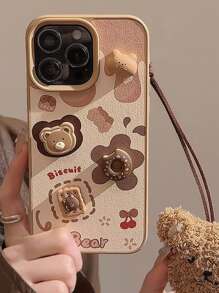 1入3D卡通熊熊餅乾紋理皮革手機殼，適用於iPhone - 彩色 - 查看 13