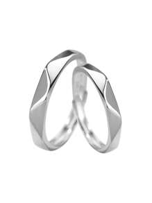 1對簡約經典的925純銀鑽石情侶戒指,適合日常佩戴或作為送給心愛之人的禮物 - 簡約款 - 查看 6