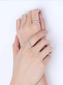 1對簡約經典的925純銀鑽石情侶戒指,適合日常佩戴或作為送給心愛之人的禮物 - 簡約款 - 查看 4