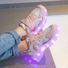 GUANGLAN USB Rechargeable LED Light Shoes With 7 Colorful Lighting Modes For Kids (Toddler, Little Kid, Big Kid). Pink/Purple, With Hook-And-Loop Design And Flat Sole, Suitable For Spring/Autumn Seasons. Ideal For Casual, Sports, And Chunky Sneakers. Suitable For Baby And Young Children - Pink - View 6