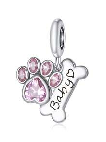1入組狗狗寵物925純銀可愛和樂趣狗狗爪吊墜釘珠適合女士適合手鍊手鐲DIY珠寶製作適合女士日常生活節日禮物女士們首飾類