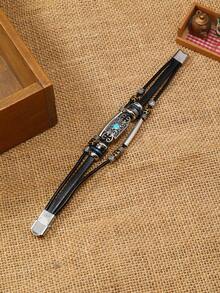 手工編織皮革手鍊,搭配復古合金多層珠飾設計首飾 - 合金松石手環 - 查看 4