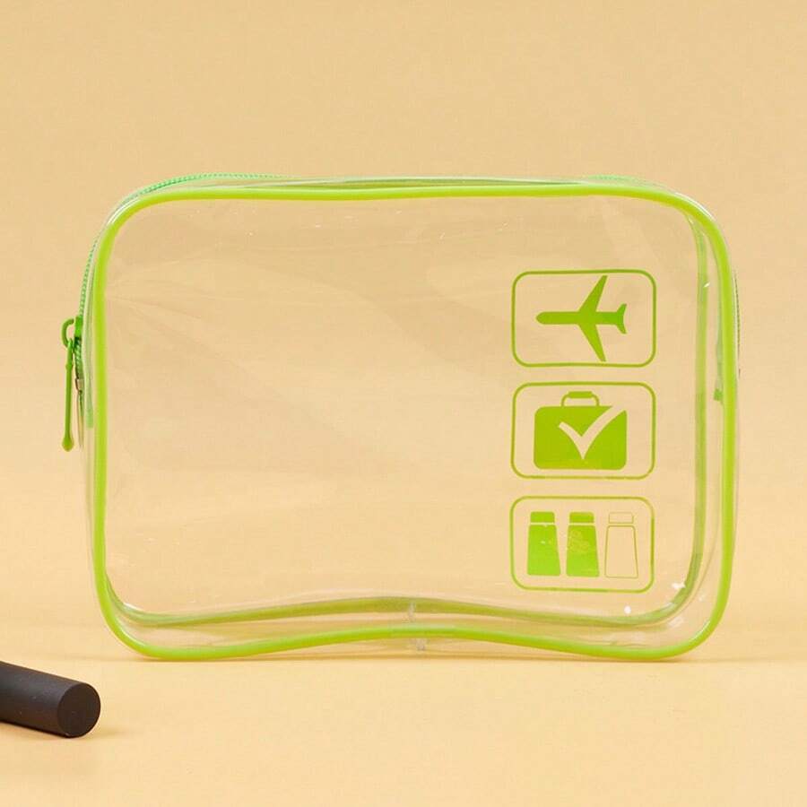 Pvc Transparent Cosmetic Bag Large Capacity Toiletry Bag Portable Travel Organizer For Beauty Products - Transparent Light Green Edge - View 1
