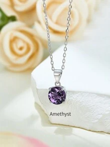 1 pièce Collier Avec Pendentif Améthyste Naturelle Pierre Dans Argent 925 Pour Femme , Parfait Pour Soirées , banquets , Rendez-Vous , festivals , Et Cadeaux