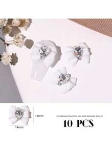 10Pcs 3D Butterfly Pearl Rhinestone Nail Art Decorations Diy Nail Charms Nail Gems Nail Supplies Nails - White - View 2