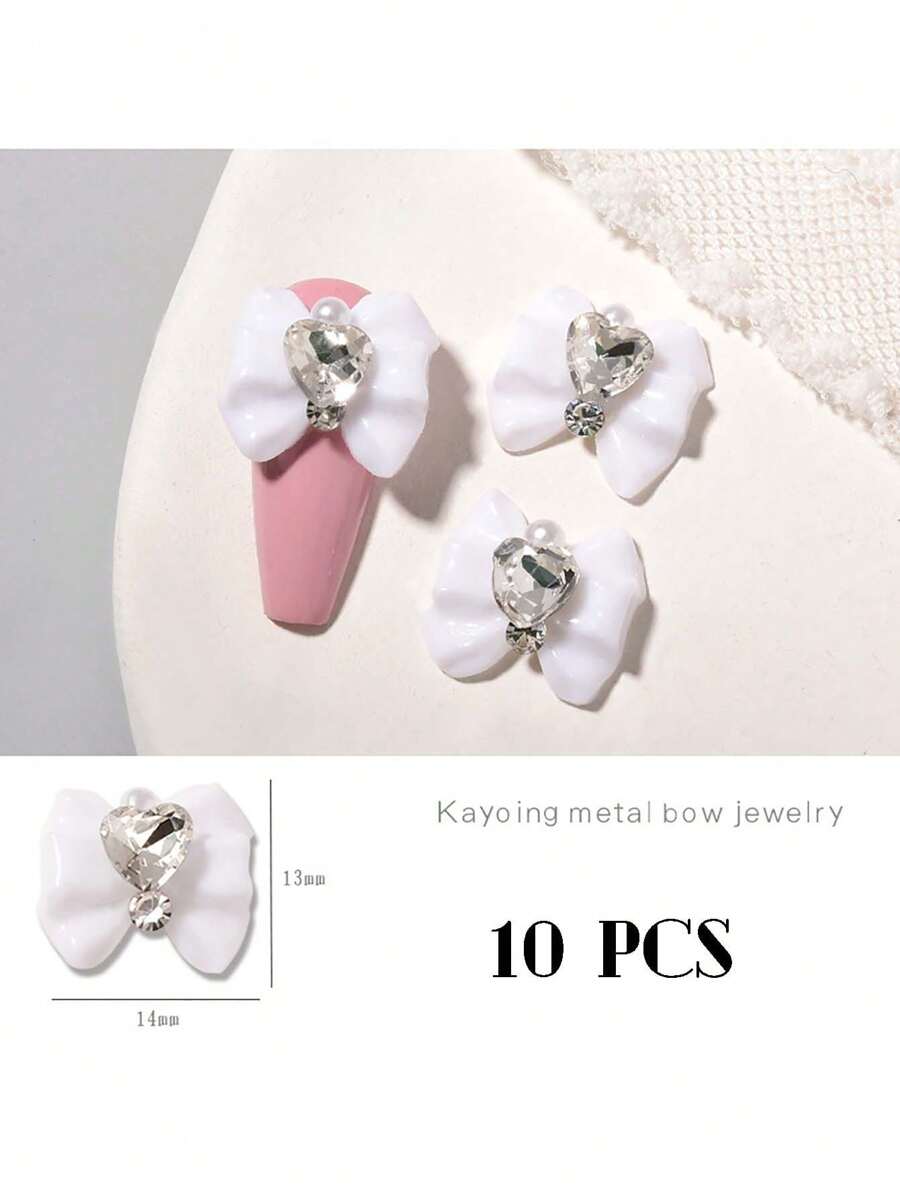 10Pcs 3D Butterfly Pearl Rhinestone Nail Art Decorations Diy Nail Charms Nail Gems Nail Supplies Nails - White - View 1