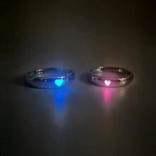 2pcs Cool Luminous Heart Ring, Unisex Adjustable Band Couple Gift For Friend Valentines,Mom,Mother,Mother's Day,Gift
