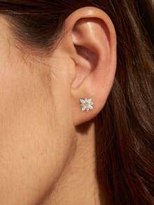 一对锆石几何水滴耳环，925纯银首饰，优雅饰品，适合女孩约会、舞会、派对等场合佩戴 - 玫瑰金 - 查看 3