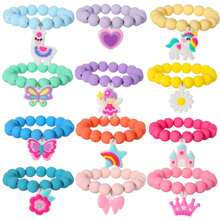 12pcs/Set Little Princess Crown, Butterfly, Unicorn, Heart, Flower & Castle Elastic Beaded Bracelets For Kids - Multicolor - View 2