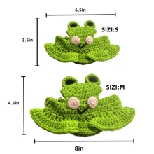 寵物帽、貓狗針織青蛙頭飾、可愛有趣的角色扮演道具、頭巾 - 綠色 - 查看 2